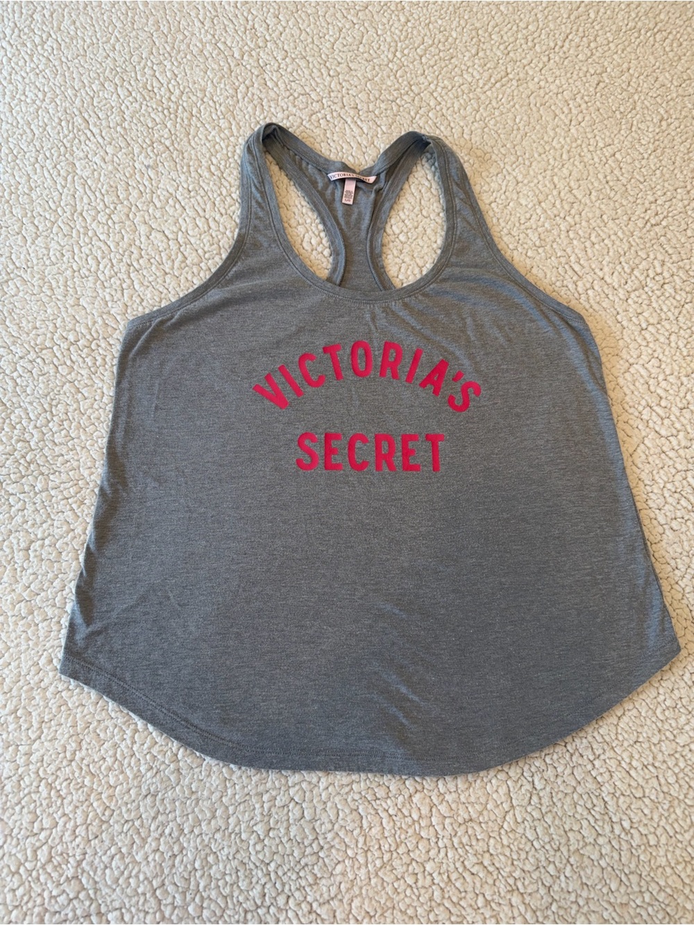 Vintage Victoria’s Secret Gray Pink Logo Racerback Tank Top Y2K L